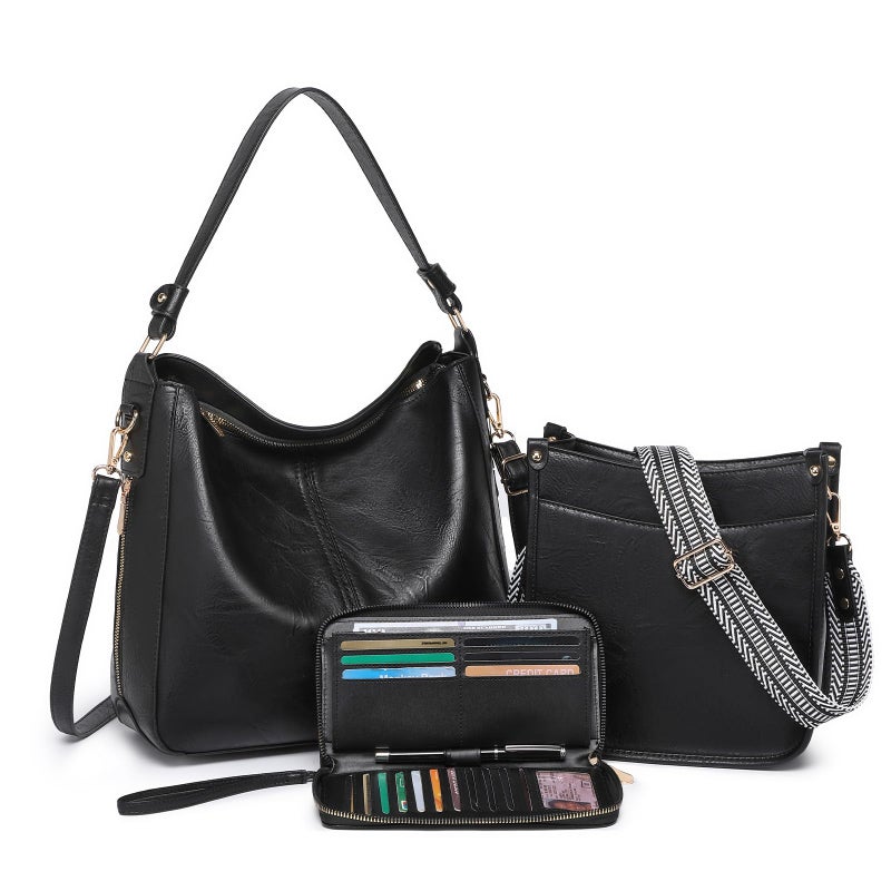 BAVERGE Purses for Women 3PCS, Crossbody Bags Set Large Leather Purse Shoulder Handbags with Wallet Adjustable Straps for Ladies Tote - Image 1