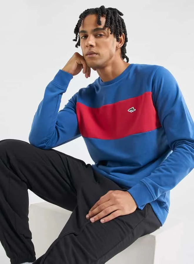 Splash FAV Panelled Sweatshirt with Long Sleeves and Crew Neck