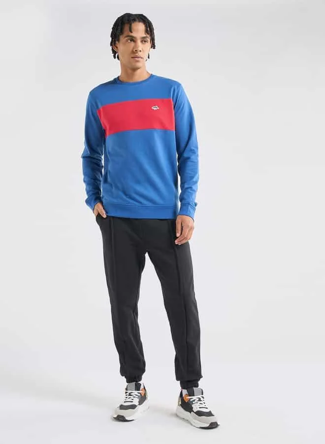 Splash FAV Panelled Sweatshirt with Long Sleeves and Crew Neck