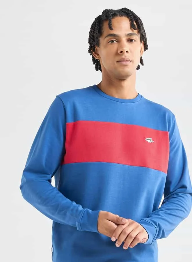 Splash FAV Panelled Sweatshirt with Long Sleeves and Crew Neck