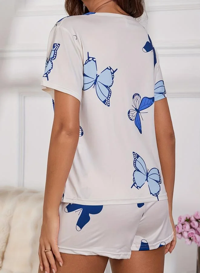Take Two White Butterfly Print T-Shirt and Shorts Set