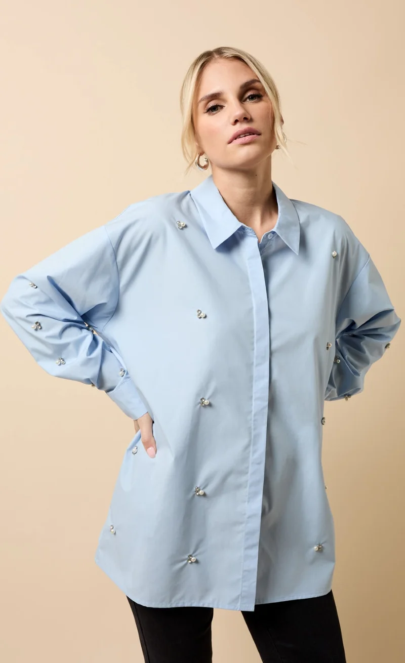 Little Mistress Blue Embellished Shirt
