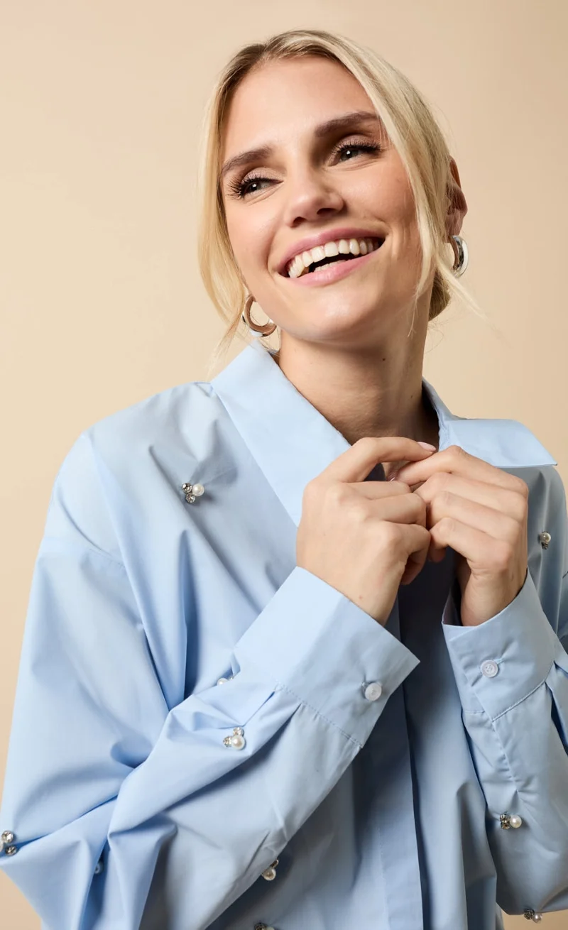 Little Mistress Blue Embellished Shirt