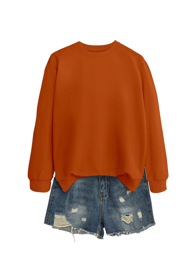 Fashion Pure-color Round-neck Pullover Long-sleeved Loose-fitting Women's Style - Image 1