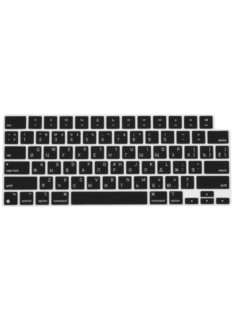 AMM US Version Russian/English  Silicone Keyboard Cover Compatible with MacBook New Air 13.6" & 15.3" M4/M3/M2 Model:-A3113/A2681/A2941/A3114 Release 2024/2023/2022"& MacBook Pro 14.2" & 16.2" M4/M3/M2/M1 Model:- A3112/A3185/A3401/A2992/A2918/A2779/A2442/ A3403/A3186/A2991/A2780/A2485 Release 2024-2021" Black  - Image 1