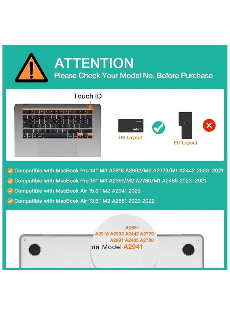 AMM US Version Russian/English  Silicone Keyboard Cover Compatible with MacBook New Air 13.6" & 15.3" M4/M3/M2 Model:-A3113/A2681/A2941/A3114 Release 2024/2023/2022"& MacBook Pro 14.2" & 16.2" M4/M3/M2/M1 Model:- A3112/A3185/A3401/A2992/A2918/A2779/A2442/ A3403/A3186/A2991/A2780/A2485 Release 2024-2021" Black  - Image 2