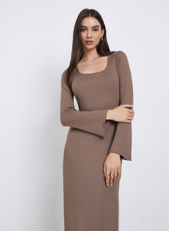 Take Two Brown Square Neck Ribbed Maxi Dress - Image 3