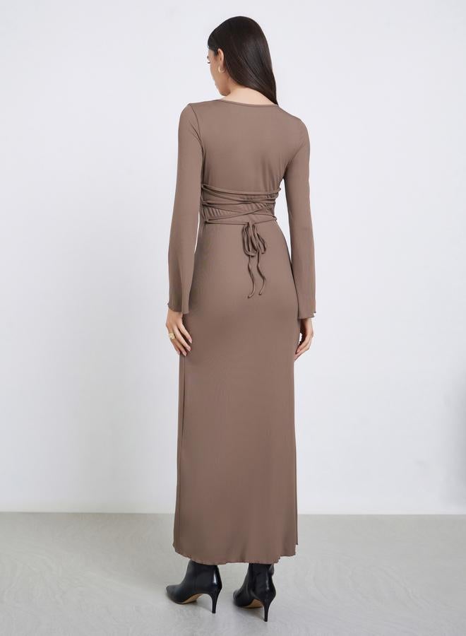 Take Two Brown Square Neck Ribbed Maxi Dress - Image 5