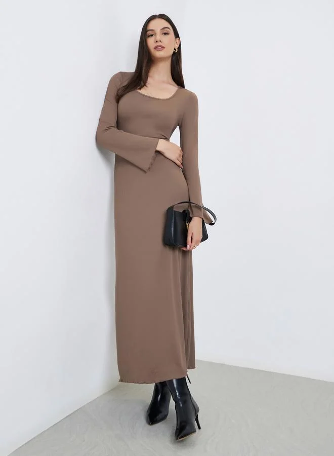 Take Two Take Two Brown Square Neck Ribbed Maxi Dress