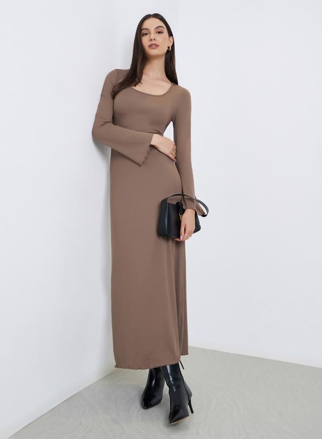 Take Two Brown Square Neck Ribbed Maxi Dress - Image 1