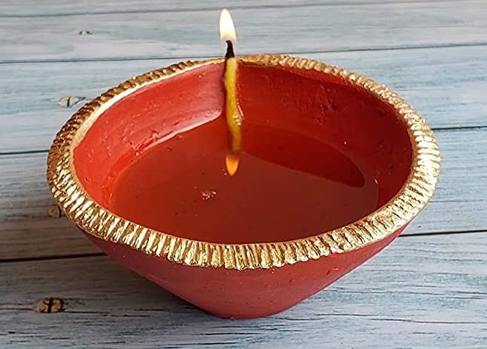 Craft Park Terracotta Handmade Decorative Diya 2 Inch Red with Golden Pack of 21 - Image 4