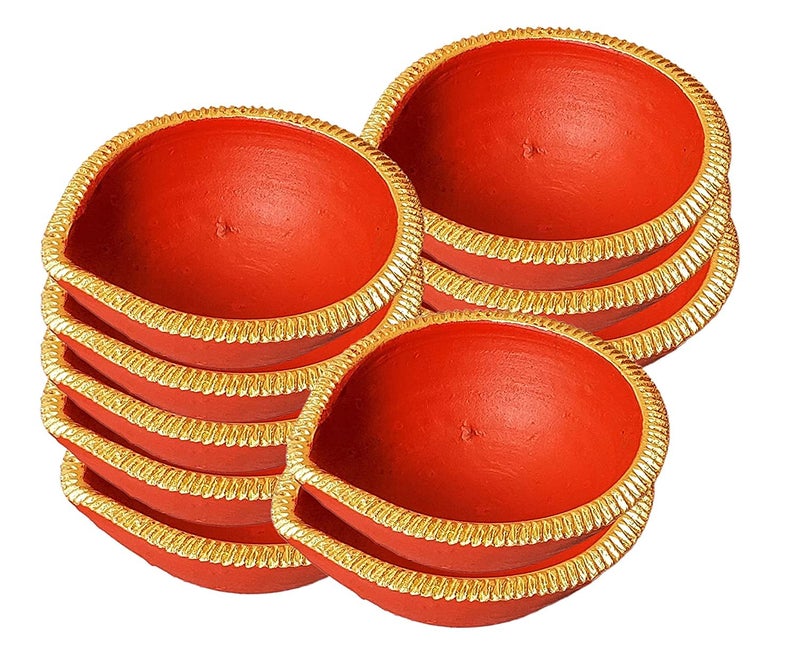 Craft Park Terracotta Handmade Decorative Diya 2 Inch Red with Golden Pack of 21 - Image 1