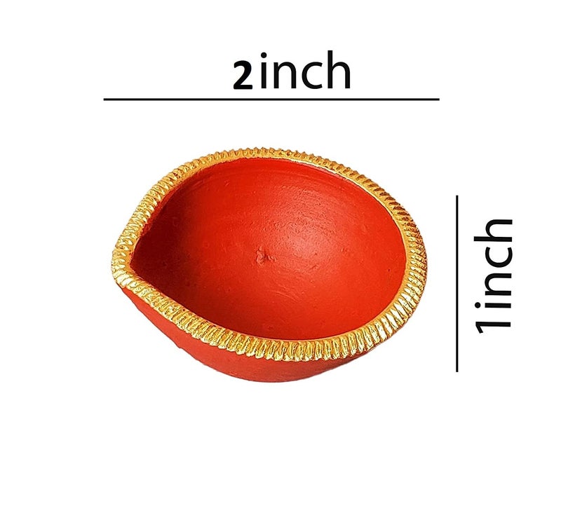 Craft Park Terracotta Handmade Decorative Diya 2 Inch Red with Golden Pack of 21 - Image 3