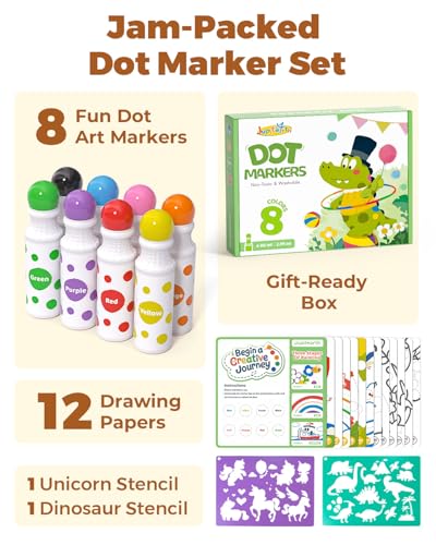 JUPITEARTH 22 PCS Dot Markers for Toddlers 8 Colors Washable Bingo Daubers with 120 PDF 12 Printed Activity Papers 2 Stencils NonToxic Dot Paint for Toddler 13 Markers for Kid Arts and Crafts - Image 5