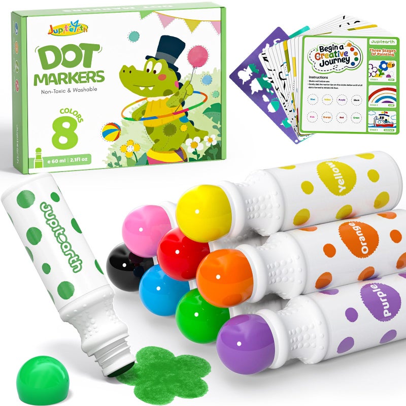 JUPITEARTH 22 PCS Dot Markers for Toddlers 8 Colors Washable Bingo Daubers with 120 PDF 12 Printed Activity Papers 2 Stencils NonToxic Dot Paint for Toddler 13 Markers for Kid Arts and Crafts - Image 3