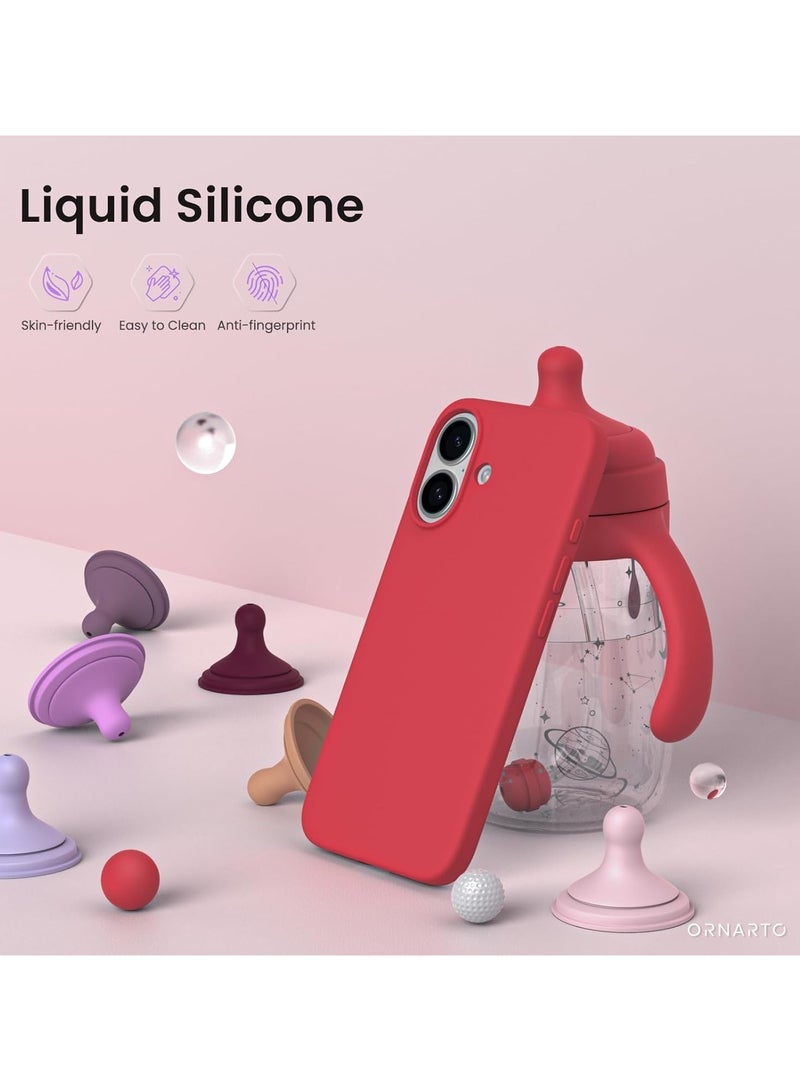 ACLIX Silicone Case Compatible with iPhone 16 Plus, Slim Liquid Silicone Phone Case with 3-Layer Soft Rubber Shockproof Bumper with TPU Lining (Red) - Image 3