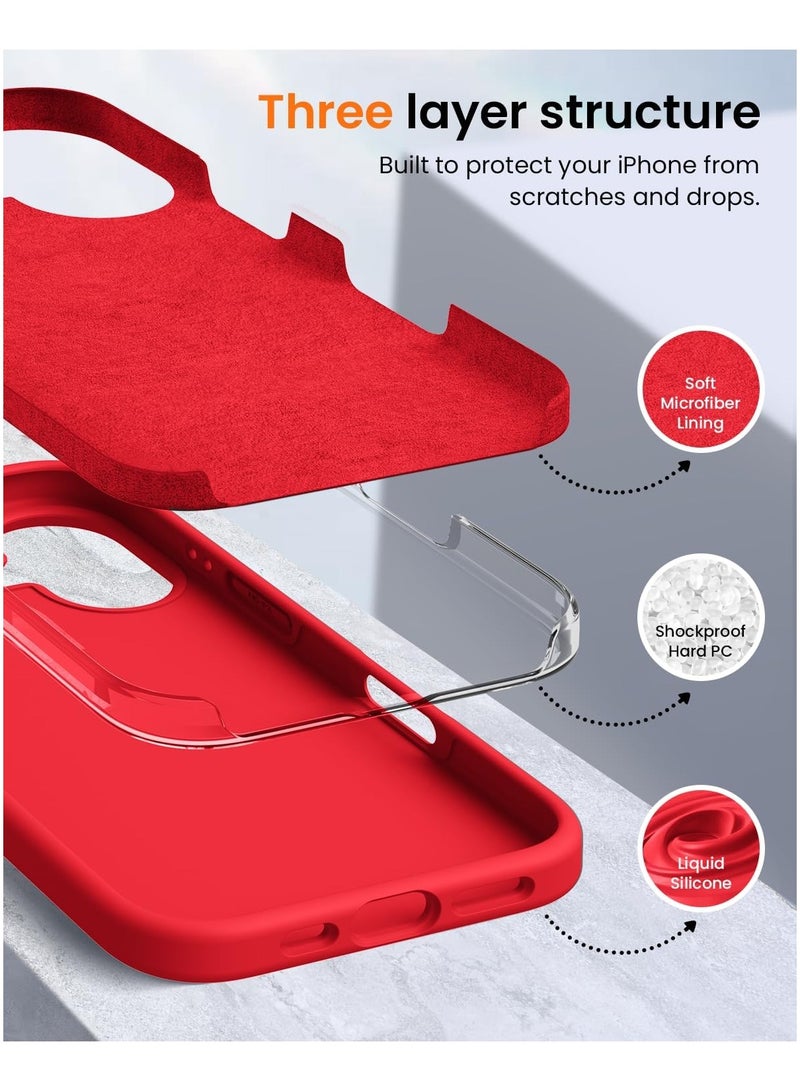 ACLIX Silicone Case Compatible with iPhone 16 Plus, Slim Liquid Silicone Phone Case with 3-Layer Soft Rubber Shockproof Bumper with TPU Lining (Red) - Image 4