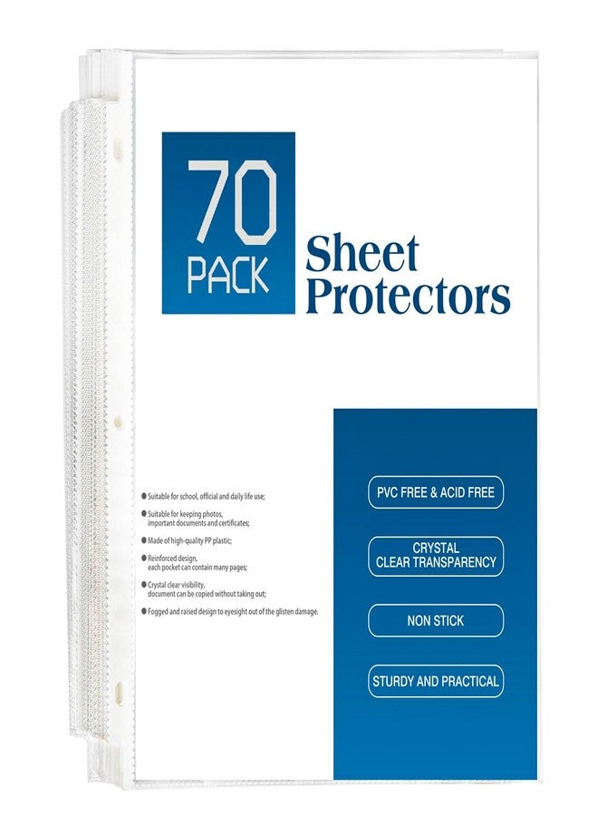 DOSEWART 70Pack Sheet Protectors, Clear Heavy Duty Plastic Page Protectors for 3 Ring Binder, Top Loading Sheet Protectors 8.5 x 11” for Photo, Paper, Document Protector - Image 1