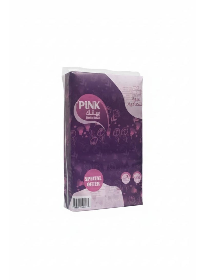 PINK Facial Tissues – 500 Sheets (3 Pack) - Image 1