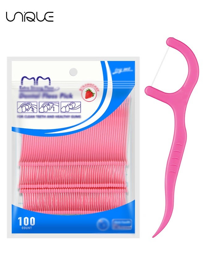 Unique 100Pcs Dental Floss Picks ,Strawberry Floss Picks, Travel Tooth Picks Flossers,Floss Sticks For Teeth,Portable Floss（Pink） - Image 1