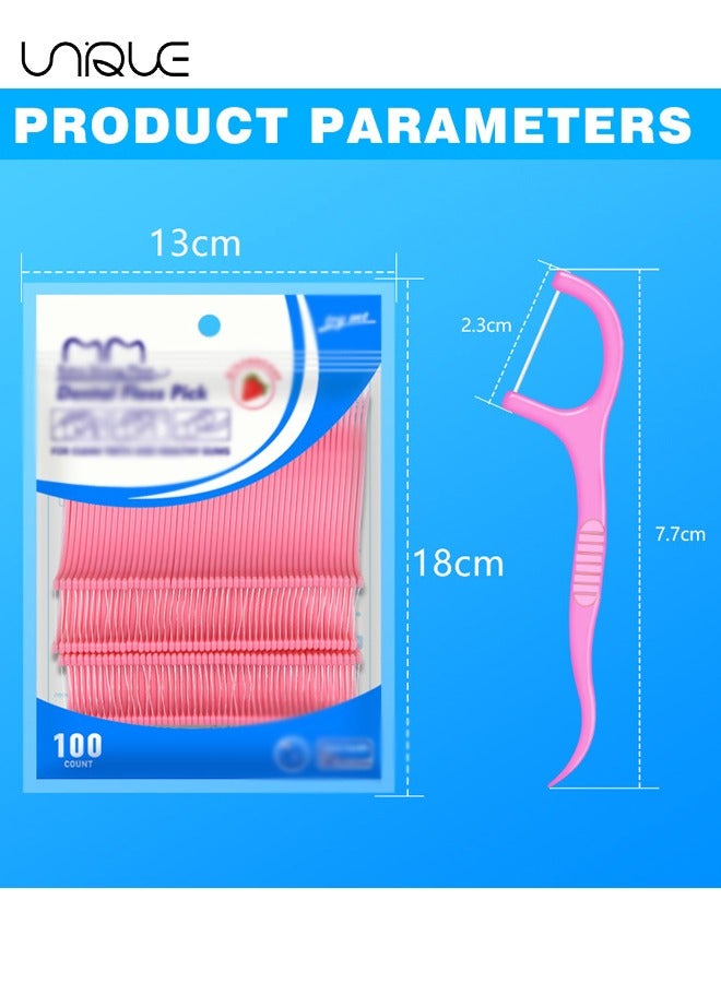 Unique 100Pcs Dental Floss Picks ,Strawberry Floss Picks, Travel Tooth Picks Flossers,Floss Sticks For Teeth,Portable Floss（Pink） - Image 2