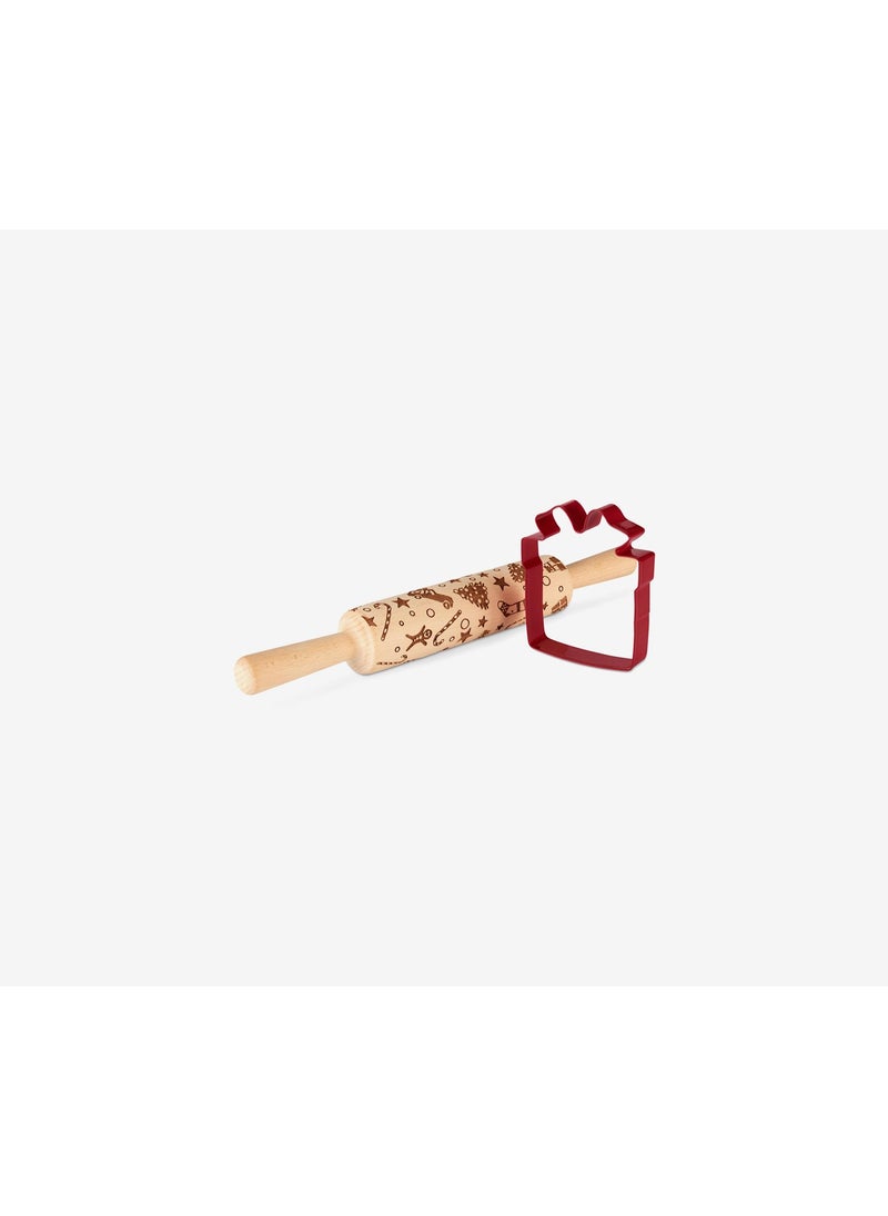 Tchibo - Motif Rolling Pin, Natural and Red - Image 1
