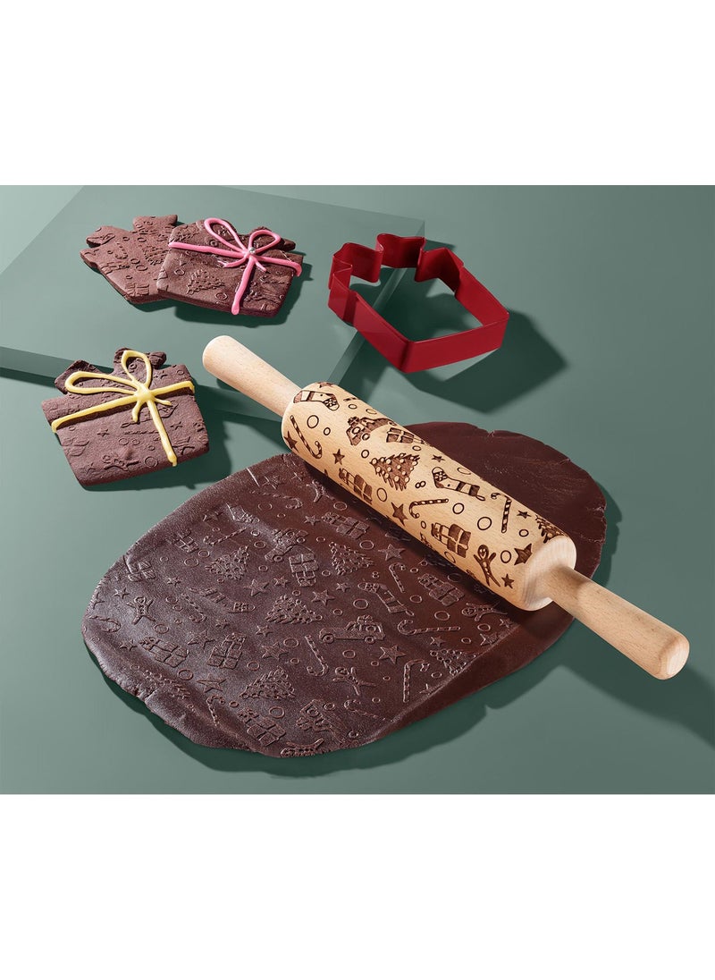 Tchibo - Motif Rolling Pin, Natural and Red - Image 1