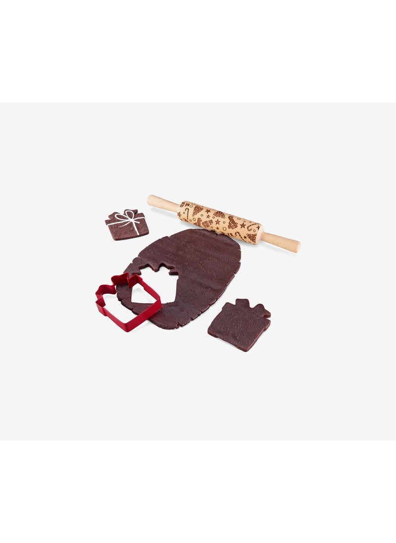 Tchibo - Motif Rolling Pin, Natural and Red - Image 1