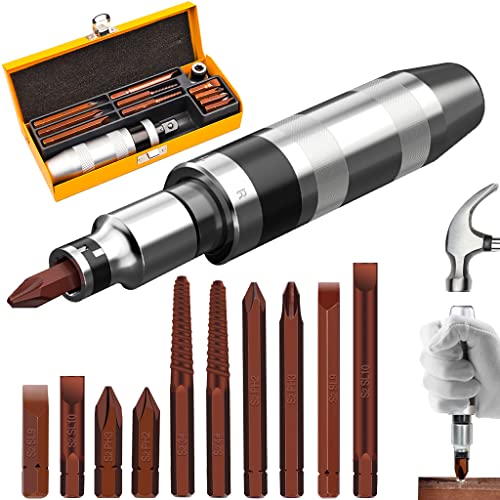 JEEJINYAN 12 PCS Manual Impact Driver, S2 Alloy Steel Impact Driver Bit Set, Broken Bolt Extractor Set, Rust Screw Extractor, Impact Screwdriver for Dismantling the Old Screws (12PCS) - Image 1