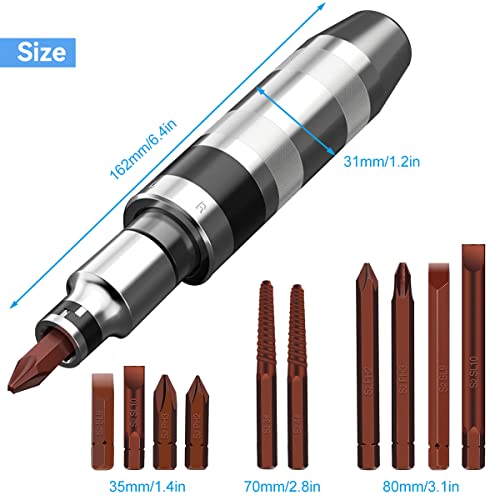 JEEJINYAN 12 PCS Manual Impact Driver, S2 Alloy Steel Impact Driver Bit Set, Broken Bolt Extractor Set, Rust Screw Extractor, Impact Screwdriver for Dismantling the Old Screws (12PCS) - Image 2