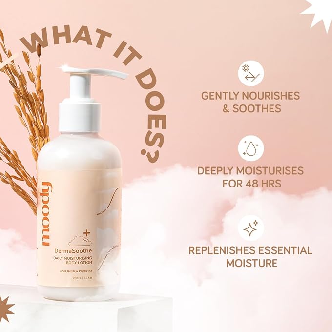 Moody DermaSoothe Ceramide & Rice Brightening Body Lotion | Hydrating & Repairing Moisturiser | With Vitamin E | 48 Hour Moisturisation | Suits All Skin Types | Men & Women | 200 ml - Image 2