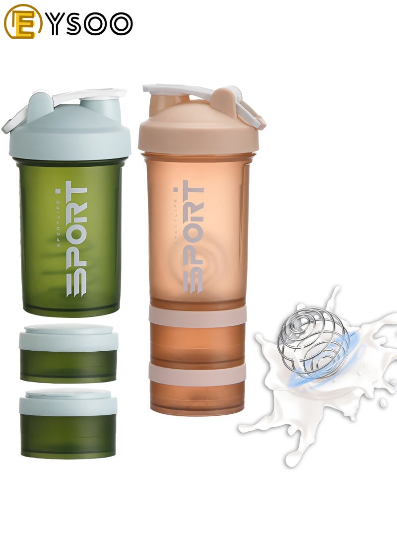  إيسو زجاجة هزاز البروتين EYSOO (علبتين) 500 مل / 17 أوقية - زجاجة هزاز لخلط البروتين مانعة التسرب خالية من BPA ثلاثية الطبقات مع حاوية تخزين أقراص المكملات الغذائية كوب هزاز جيم (أخضر وبرتقالي) - Image 1