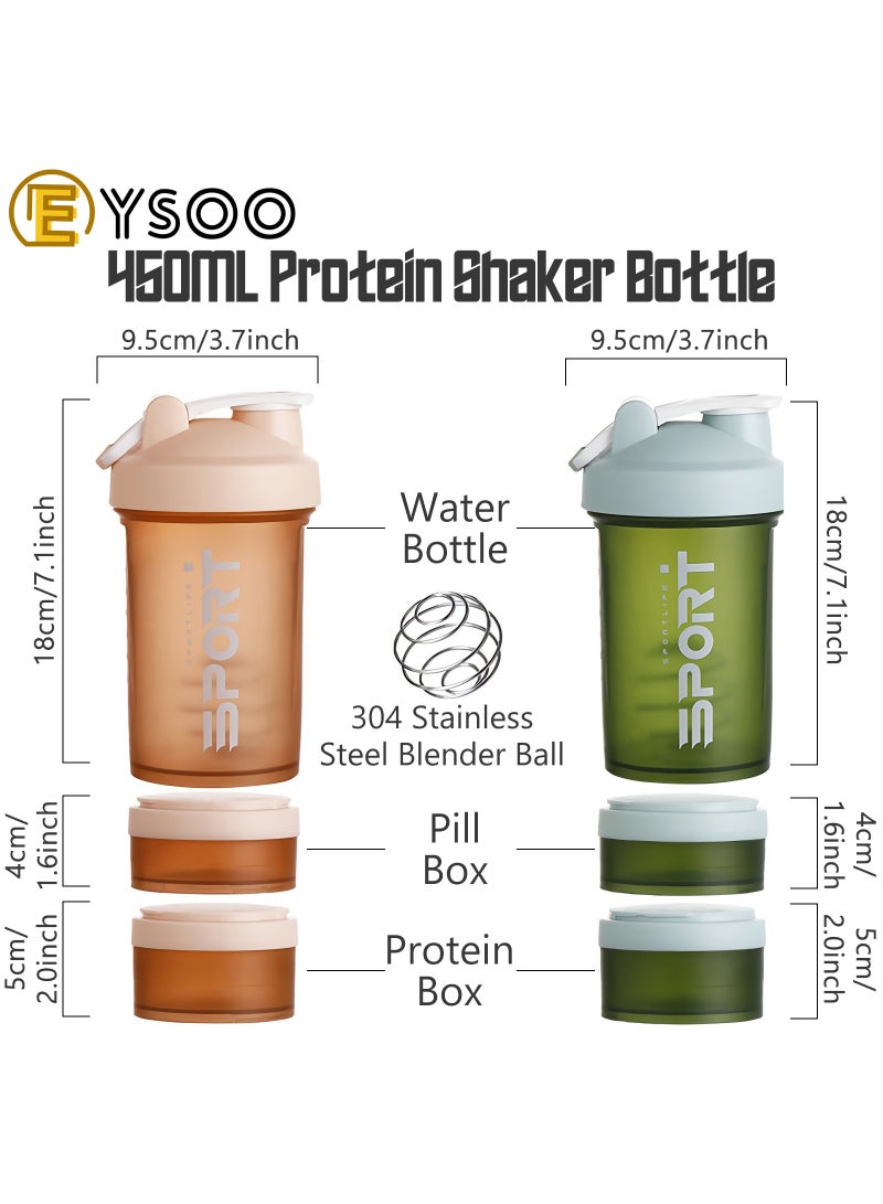  إيسو زجاجة هزاز البروتين EYSOO (علبتين) 500 مل / 17 أوقية - زجاجة هزاز لخلط البروتين مانعة التسرب خالية من BPA ثلاثية الطبقات مع حاوية تخزين أقراص المكملات الغذائية كوب هزاز جيم (أخضر وبرتقالي) - Image 3