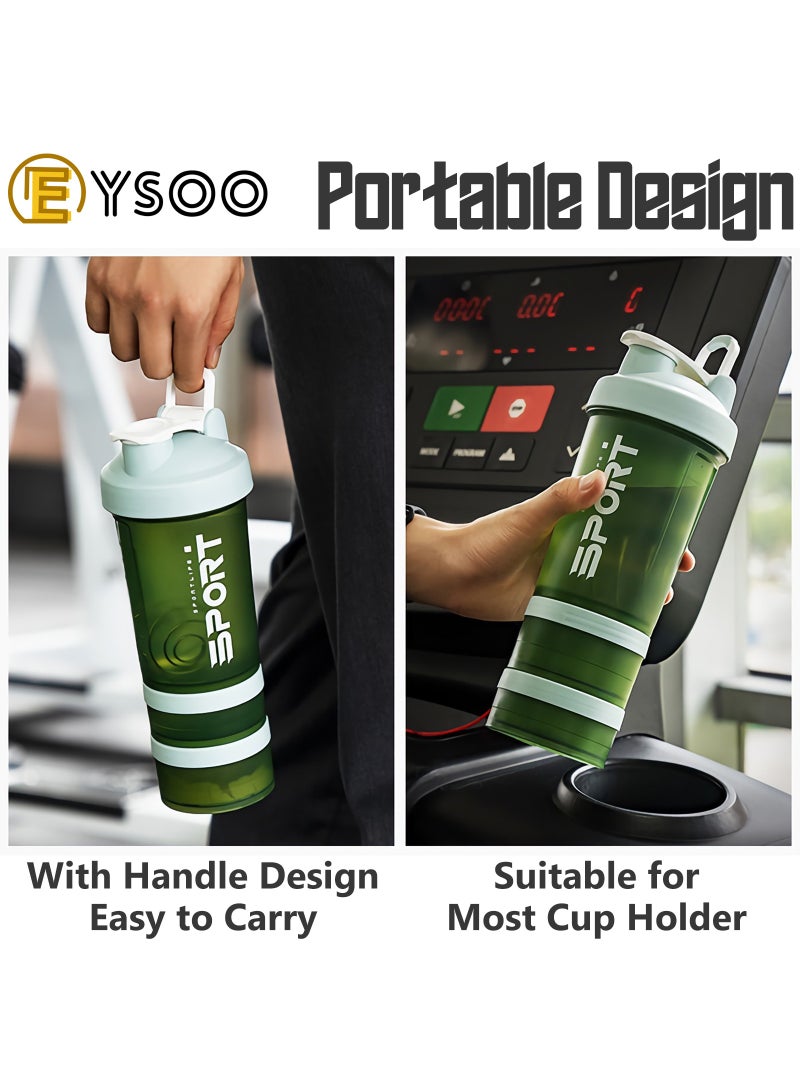  إيسو زجاجة هزاز البروتين EYSOO (علبتين) 500 مل / 17 أوقية - زجاجة هزاز لخلط البروتين مانعة التسرب خالية من BPA ثلاثية الطبقات مع حاوية تخزين أقراص المكملات الغذائية كوب هزاز جيم (أخضر وبرتقالي) - Image 4