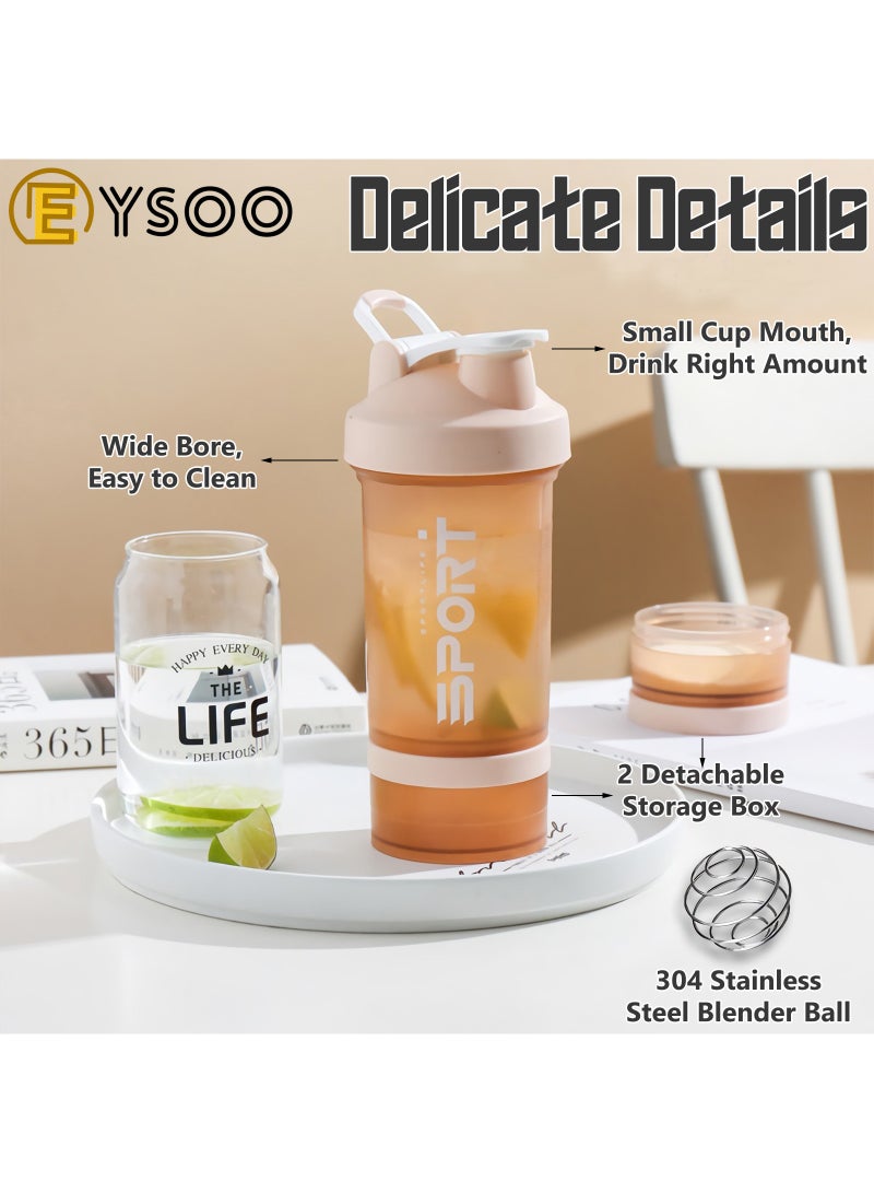  إيسو زجاجة هزاز البروتين EYSOO (علبتين) 500 مل / 17 أوقية - زجاجة هزاز لخلط البروتين مانعة التسرب خالية من BPA ثلاثية الطبقات مع حاوية تخزين أقراص المكملات الغذائية كوب هزاز جيم (أخضر وبرتقالي) - Image 5