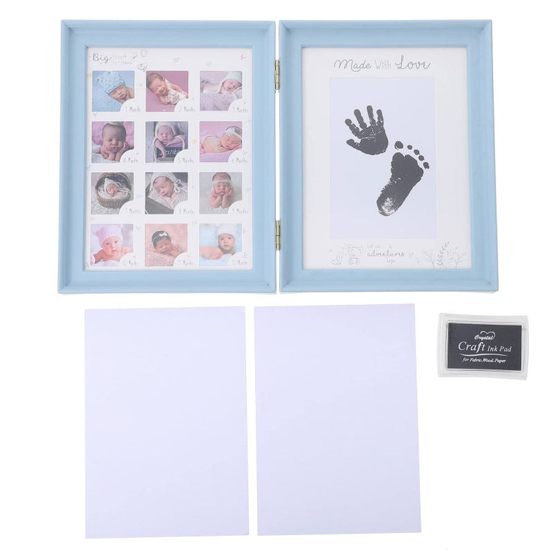 Light Blue Growth Photo Frame Handprint Footprint Imprint For Newborn Memories Home Decor Desktop Display - Image 2