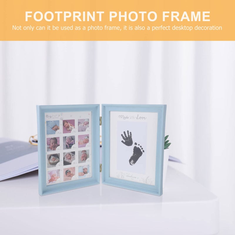 Light Blue Growth Photo Frame Handprint Footprint Imprint For Newborn Memories Home Decor Desktop Display - Image 3