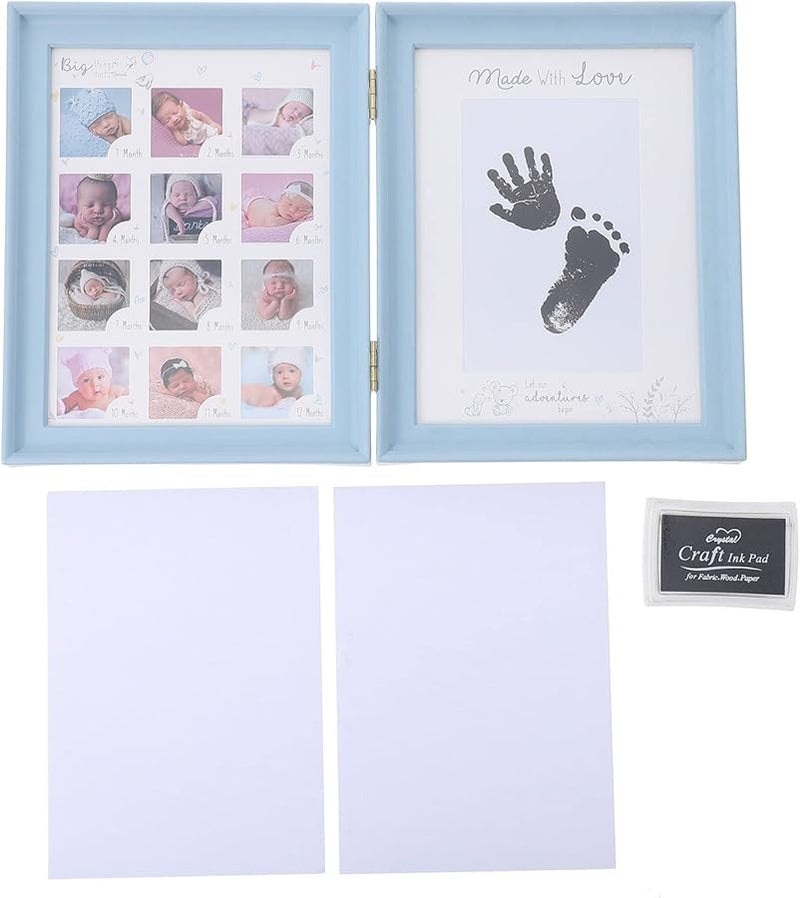 Light Blue Growth Photo Frame Handprint Footprint Imprint For Newborn Memories Home Decor Desktop Display - Image 1