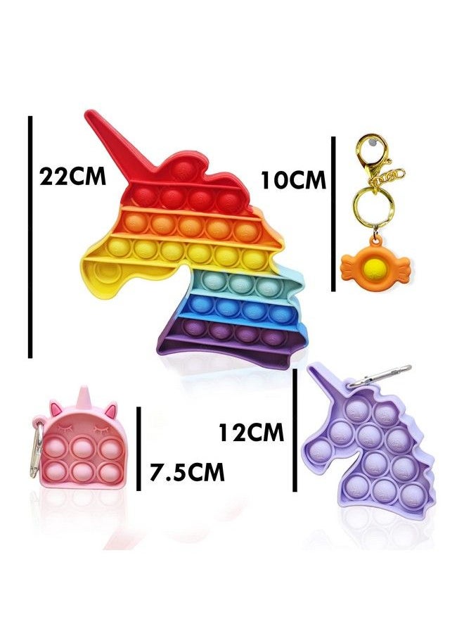 FunBlast - Unicorn Pop It Toy For Kids Pop It Key Rings;Key Chain Kawaii Key Rings Unicorn Fidget Pop It Squeeze Sensory Toy With Key Ring For Home Office Car Pack Of 4 Units (Multicolor) - Image 1