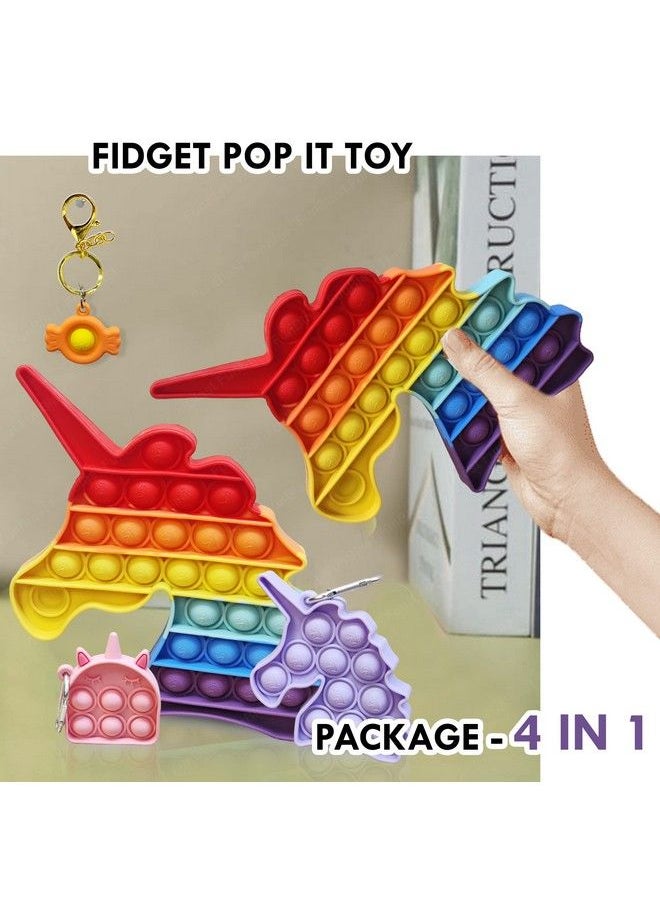 FunBlast - Unicorn Pop It Toy For Kids Pop It Key Rings;Key Chain Kawaii Key Rings Unicorn Fidget Pop It Squeeze Sensory Toy With Key Ring For Home Office Car Pack Of 4 Units (Multicolor) - Image 1