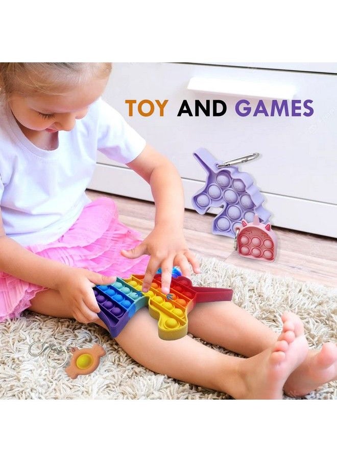 FunBlast - Unicorn Pop It Toy For Kids Pop It Key Rings;Key Chain Kawaii Key Rings Unicorn Fidget Pop It Squeeze Sensory Toy With Key Ring For Home Office Car Pack Of 4 Units (Multicolor) - Image 1