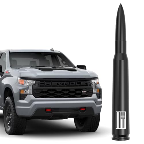 Engirette American Flag 50 Cal Bullet Antenna - Anti-Theft Design for GM Chevy Silverado & GMC Sierra 1500 2500HD 3500HD Custom High Country ZR2 Z71 RST Redline AT4 Denali 2007-2025 (Black) - Image 1