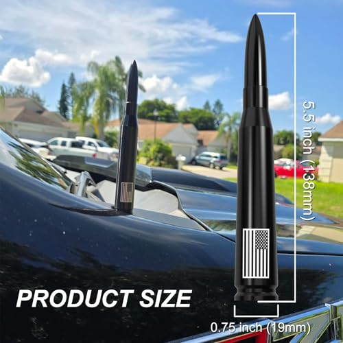 Engirette American Flag 50 Cal Bullet Antenna - Anti-Theft Design for GM Chevy Silverado & GMC Sierra 1500 2500HD 3500HD Custom High Country ZR2 Z71 RST Redline AT4 Denali 2007-2025 (Black) - Image 2