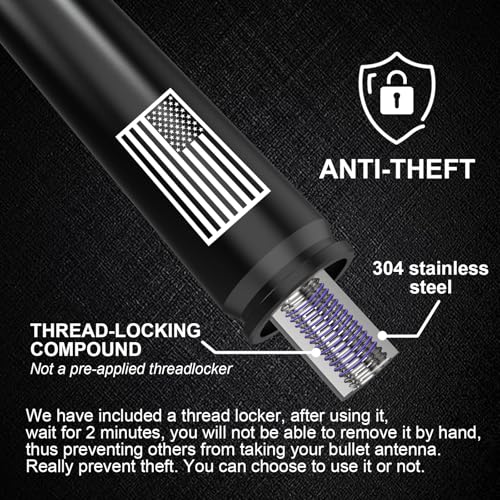 Engirette American Flag 50 Cal Bullet Antenna - Anti-Theft Design for GM Chevy Silverado & GMC Sierra 1500 2500HD 3500HD Custom High Country ZR2 Z71 RST Redline AT4 Denali 2007-2025 (Black) - Image 5