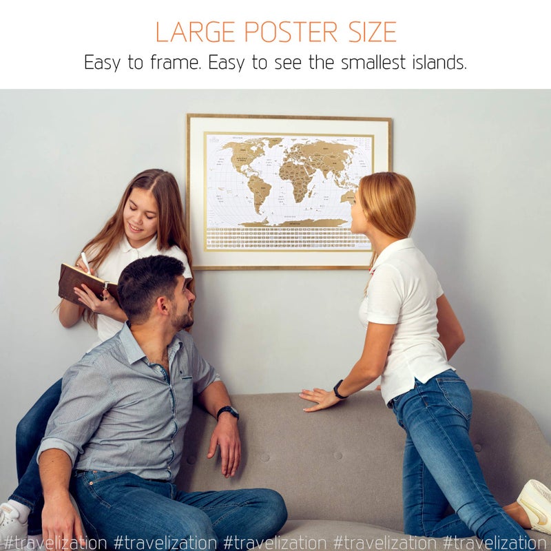 Travelization Scratch Off Map of The World with Flags - 24 x 17 Easy to Frame Scratch Off World Map Wall Art Poster with US States & Flags - Original World Map Scratch Off Travel Map Designed for Travelers - Image 3