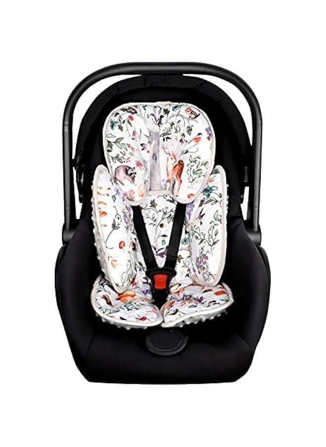 Gonice - 2-in-1 Baby Car Seat Head & Body Support, Reversible Infant Car Seat Insert for Newborn Boys Girls, Soft Carseat Cushion Perfect for Baby Car Seats, Strollers, Bouncers, Woodland Animal - Image 1