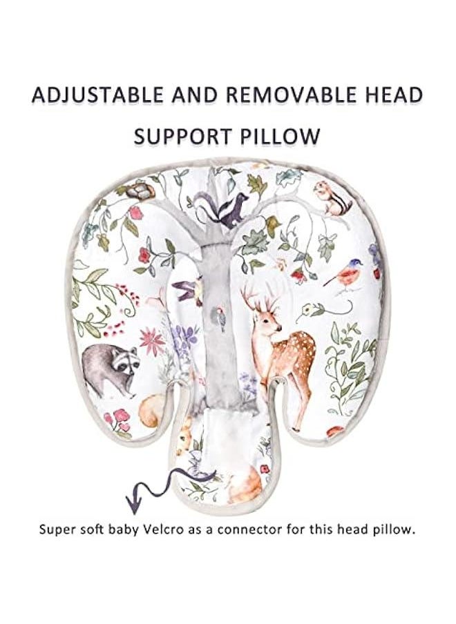 Gonice - 2-in-1 Baby Car Seat Head & Body Support, Reversible Infant Car Seat Insert for Newborn Boys Girls, Soft Carseat Cushion Perfect for Baby Car Seats, Strollers, Bouncers, Woodland Animal - Image 1