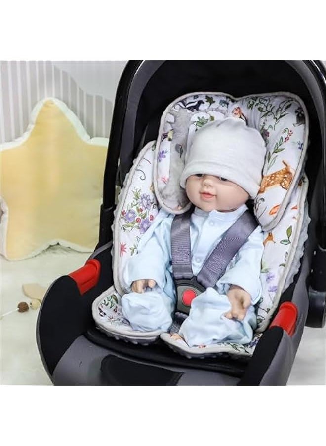 Gonice - 2-in-1 Baby Car Seat Head & Body Support, Reversible Infant Car Seat Insert for Newborn Boys Girls, Soft Carseat Cushion Perfect for Baby Car Seats, Strollers, Bouncers, Woodland Animal - Image 1
