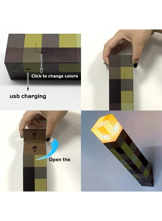مصباح شعلة مثبت على الجدار، ضوء ليلي LED، قابل لإعادة الشحن عبر USB، تصميم إضاءة ماينكرافت (تصميم كلاسيكي) - Image 2