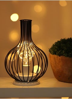 Nisf Al Qamar Table Lamp Metal Cage Battery Operated LED Lantern Light with Cordless Lamp Outdoor Table Lamps for Patio Bedroom Living Room Indoors Decorative Light Black 